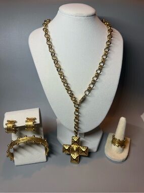 Gold Tone Cross Pendant Necklace and Matching Jewelry Set